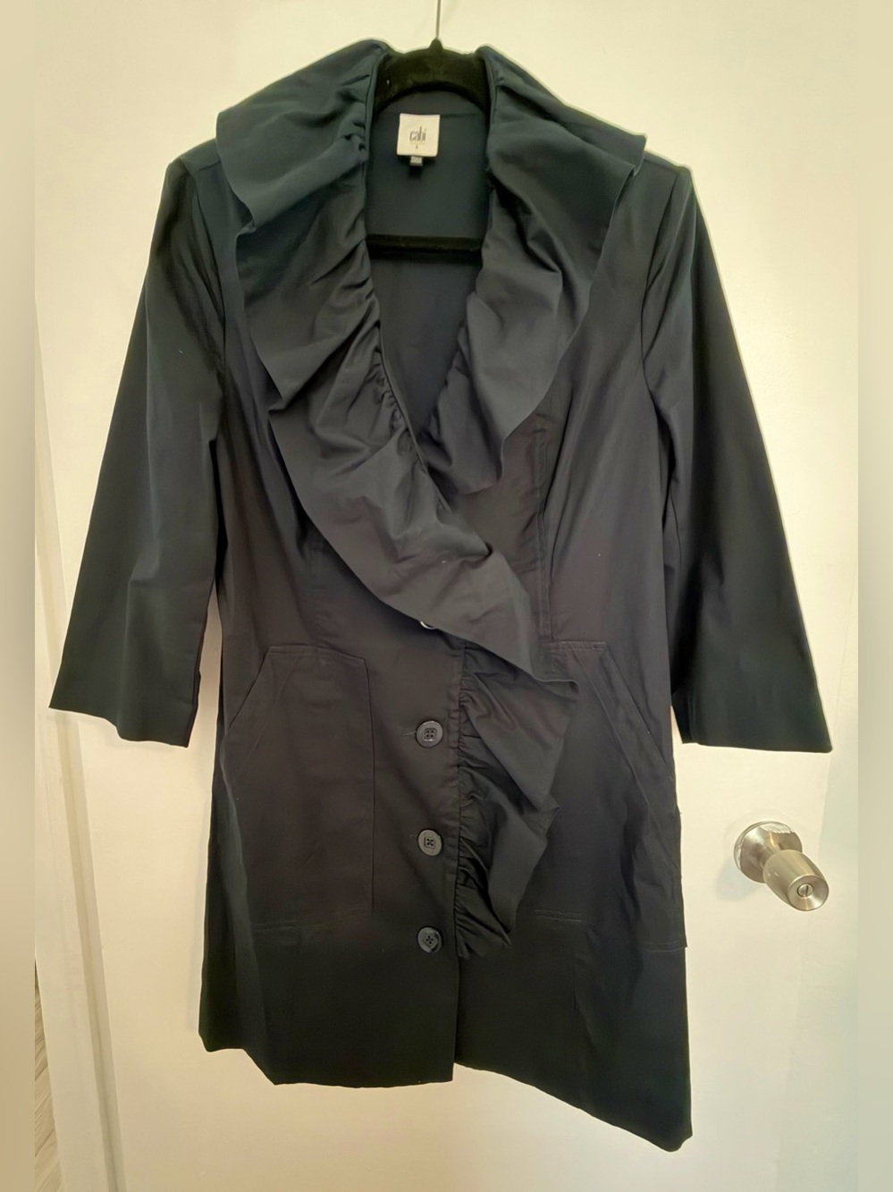 CAbi Blue Ruffle-Collar Blazer Jacket - Picture 3 of 6